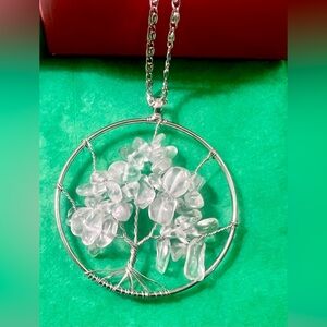 New Silver Tree of Life Pendant Necklace stainless steel 20” chain white stones